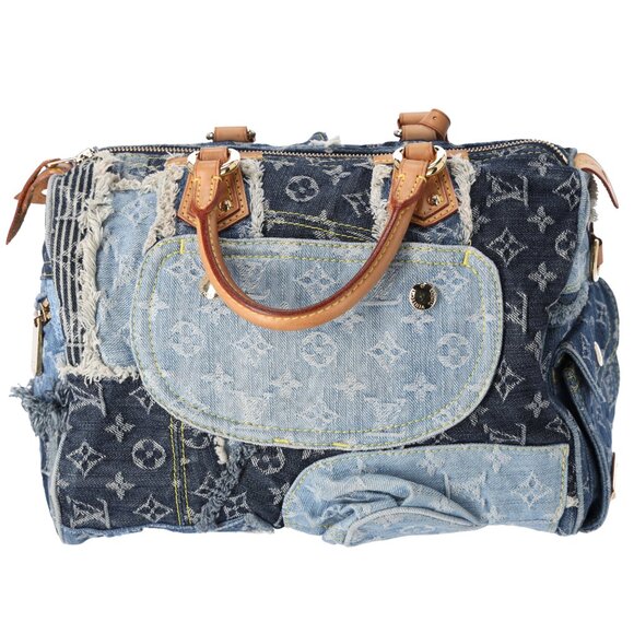 Louis Vuitton Speedy 30 Monogram Denim Patchwork Handbag M95380 Blue - Picture 7 of 11